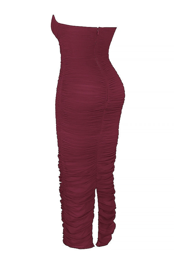 wine gathered maxi dress