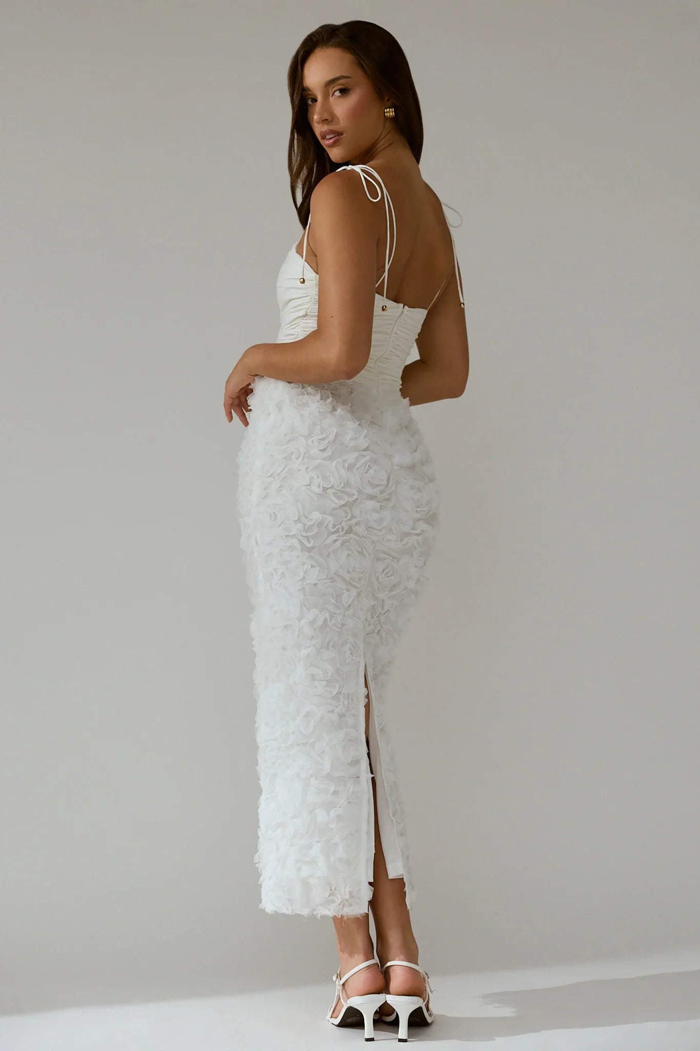 Love & Honor Textured Floral Maxi Dress White