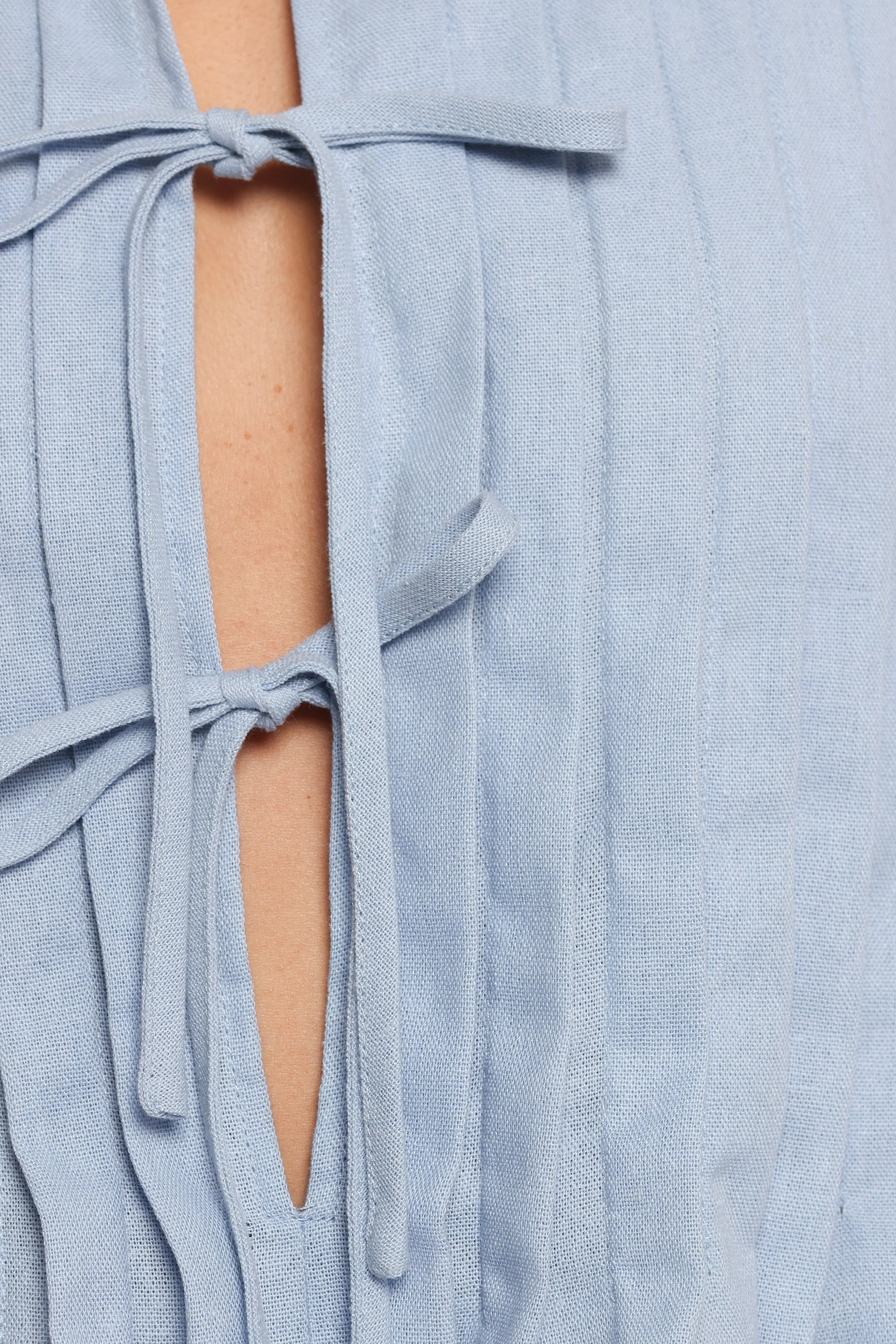 Delia Pleat Tie Top - Blue