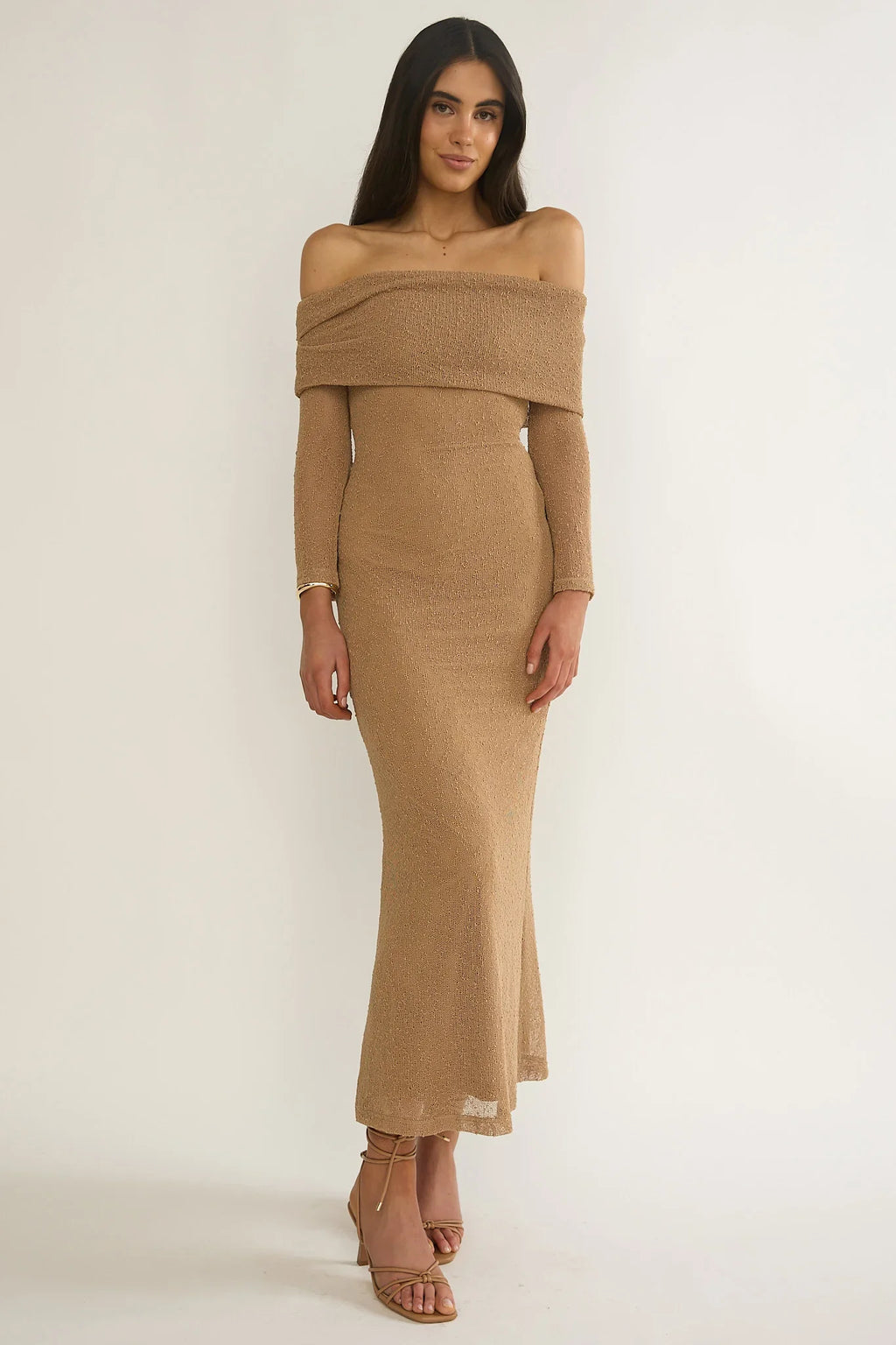 Alivya Off-Shoulder Knit Maxi Dress Mocha