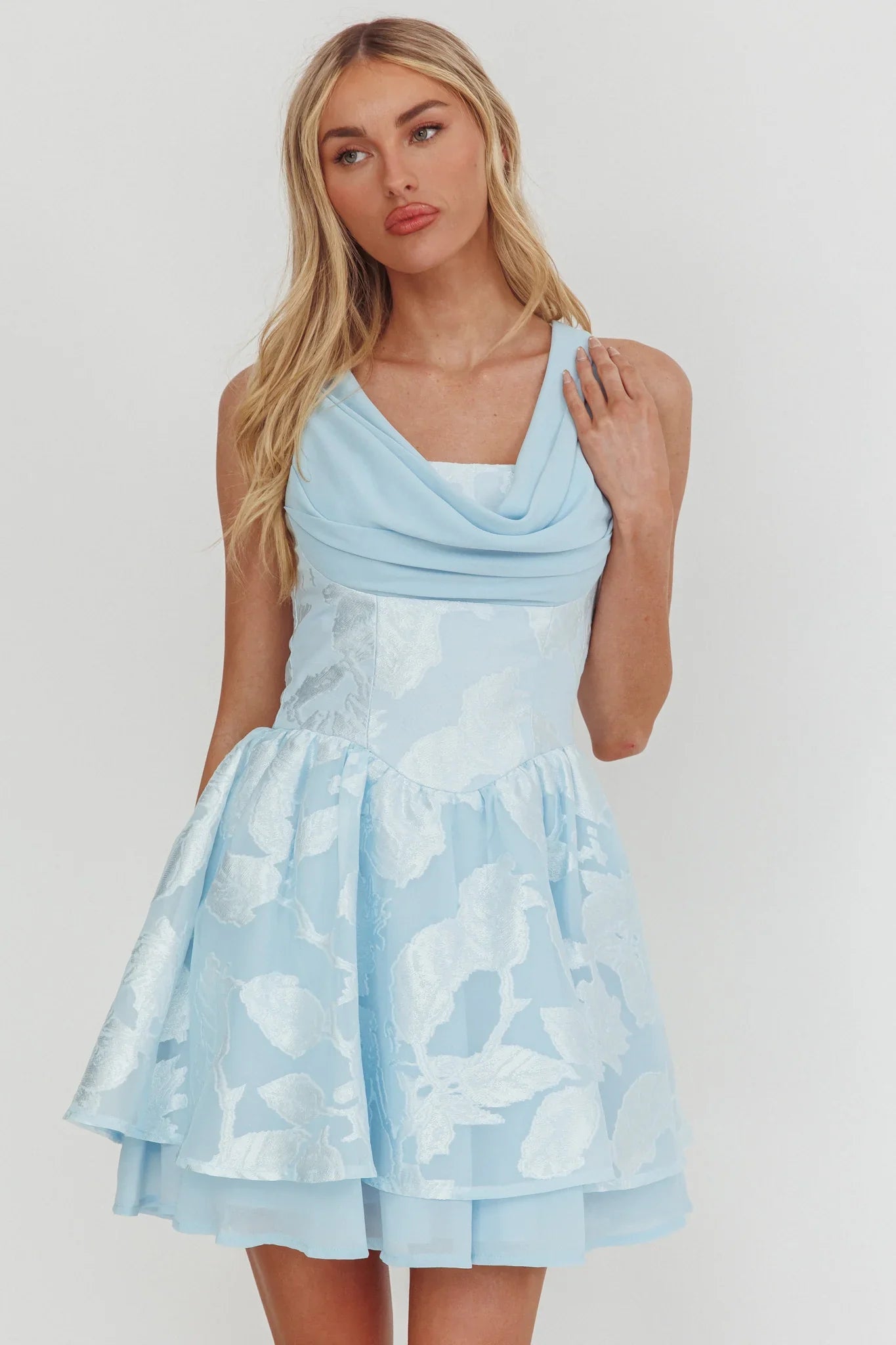 Lusting Lace-Up Back Mini Dress Ice Blue