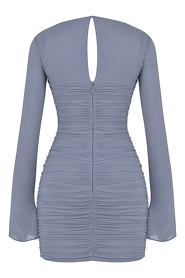 dove grey real silk mini dress