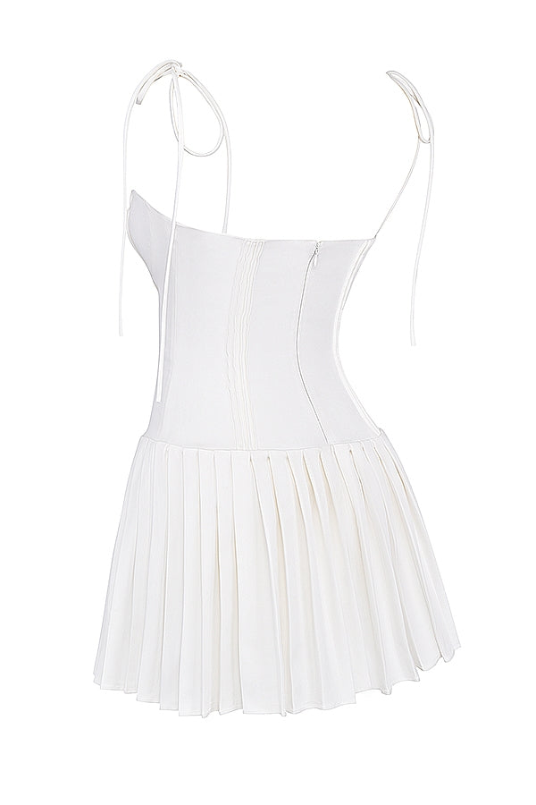 white pleated mini dress