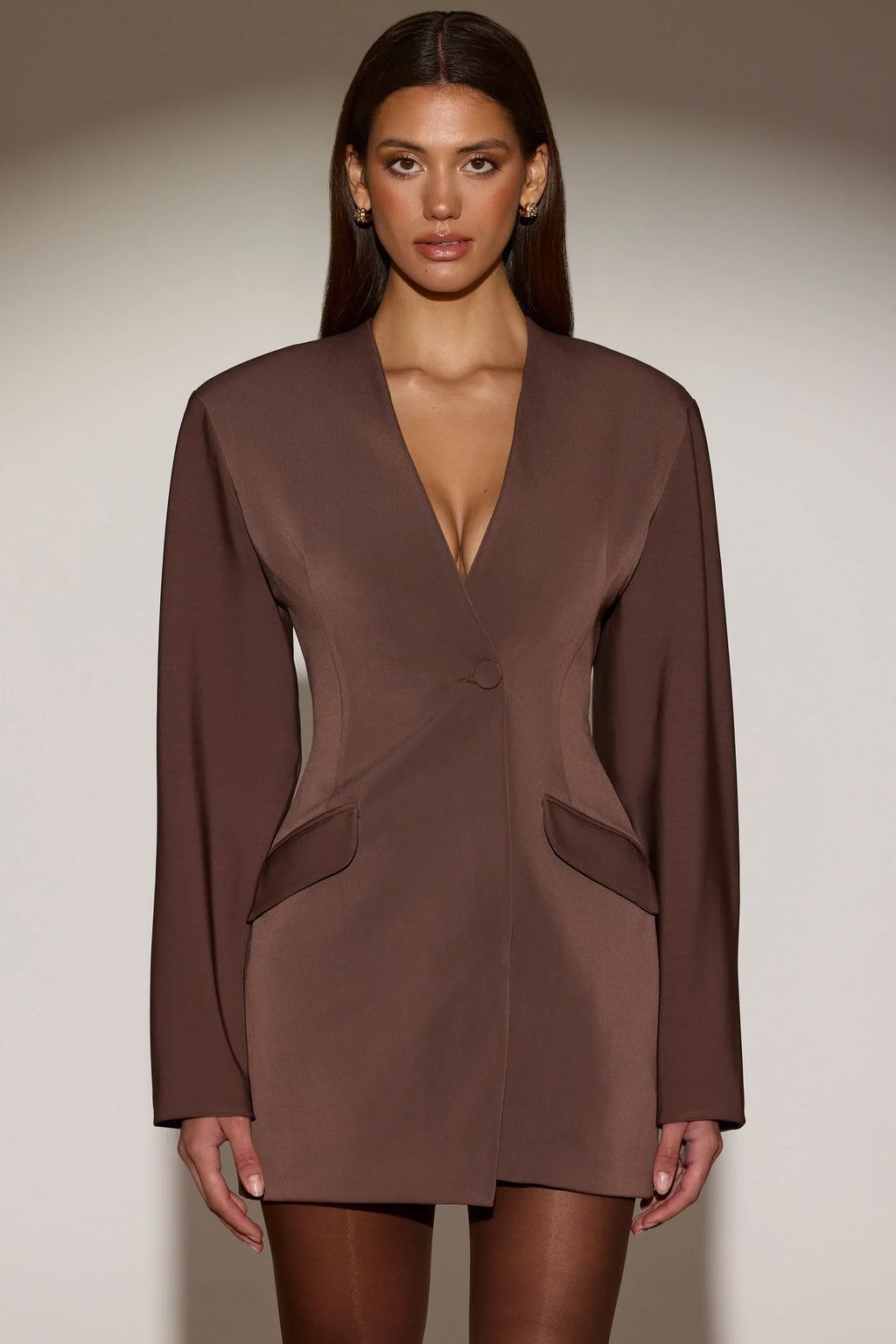 Single-Breasted Blazer Mini Dress in Chocolate Brown