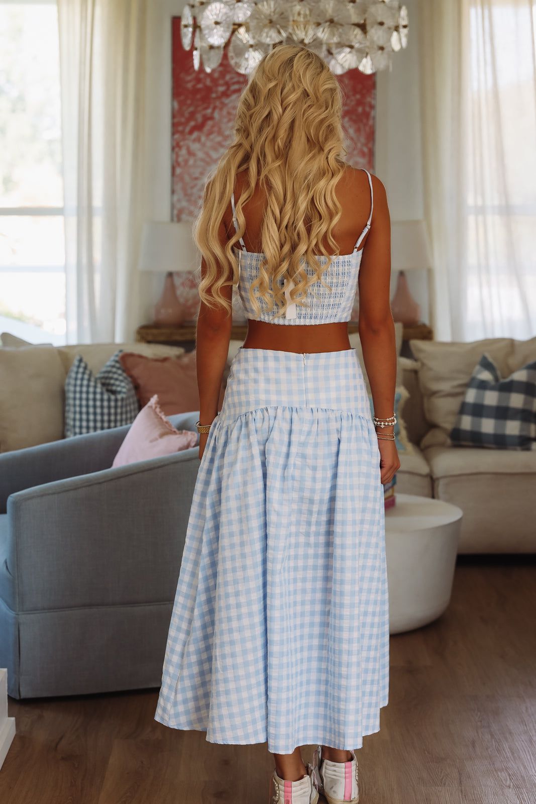 Trophy Time Crop Top - Baby Blue and White