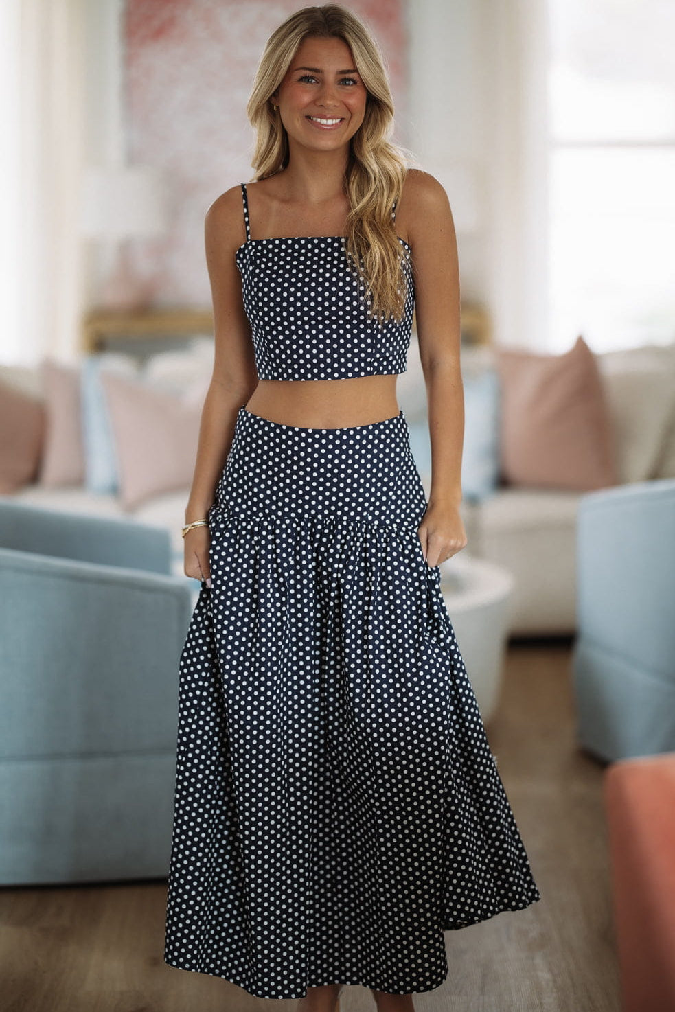Wink & Dots Maxi Skirt - Navy and White
