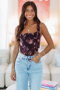 Around the Way Corset Top - Brown Floral (FINAL SALE)