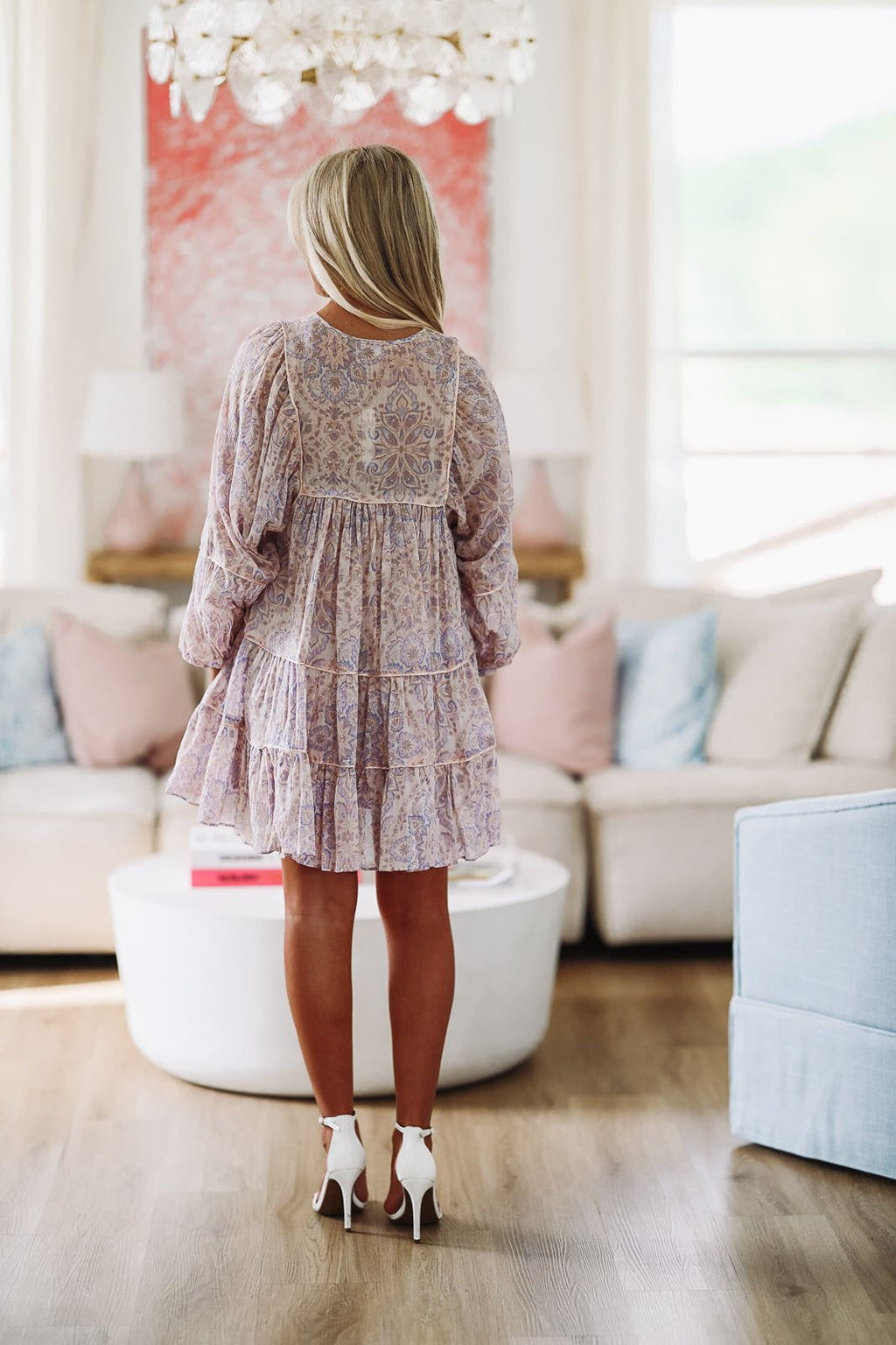Bloom Time Mini Dress - Blush Pink and Light Blue