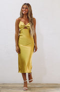 Catching Feelings Satin Midi Dress - Chartreuse (FINAL SALE)