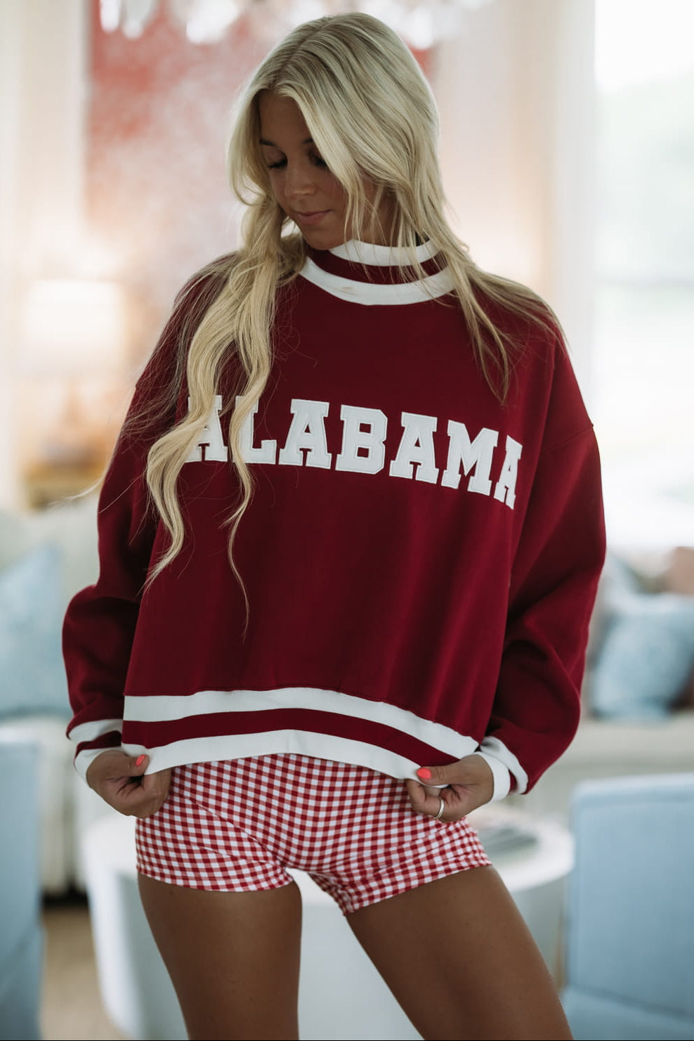 Alabama Cropped Sweatshirt - Crimson and White
