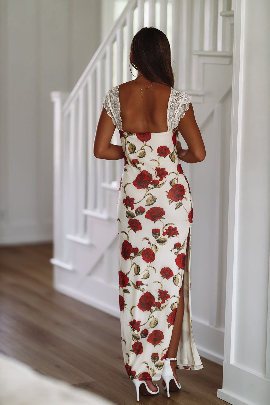 Flirtatious in Floral Maxi Dress Gown -Off White