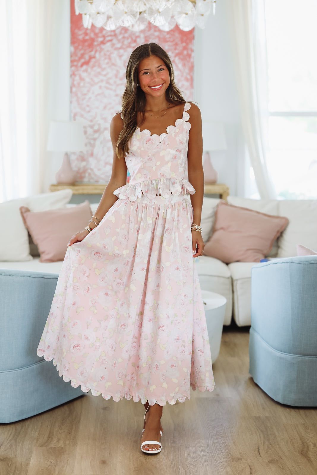 Harbor Breeze Top and Midi Skirt Set - Pink