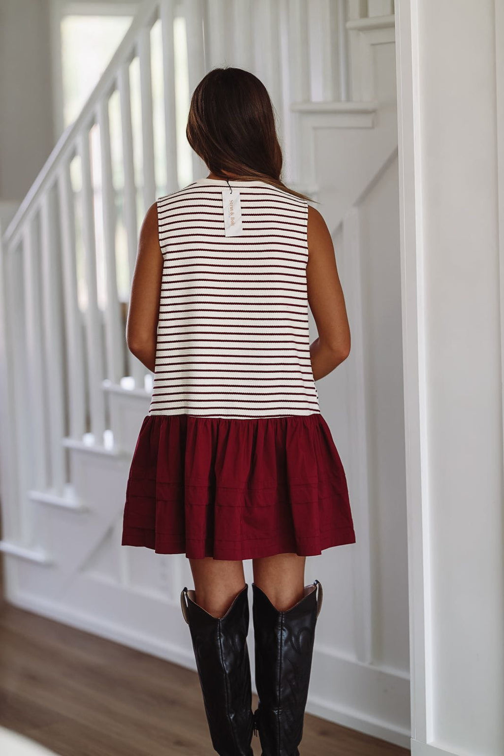 Play it Cool Mini Dress - Crimson and White