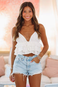 Over the Moon Eyelet Crop Top - White