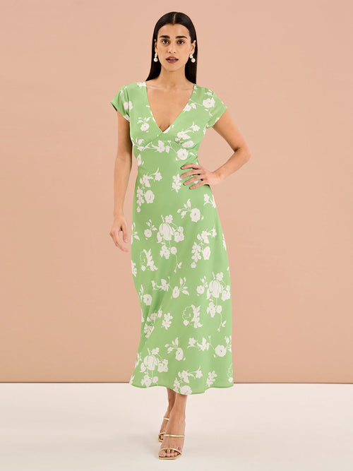 Woolf Short Sleeve Floral Slip Dress in Green